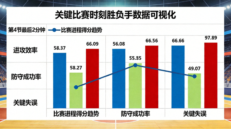 关键比赛时刻的数据可视化图表，突出显示胜负手指标
