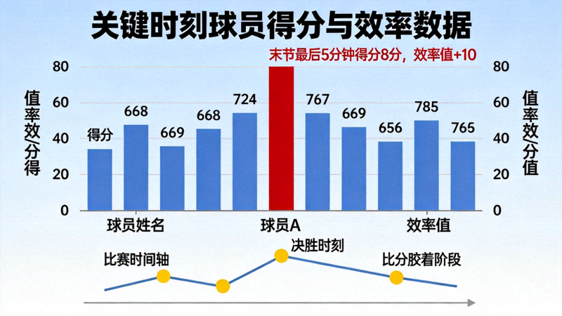 关键时刻球员得分与效率数据可视化图表，突出决胜表现